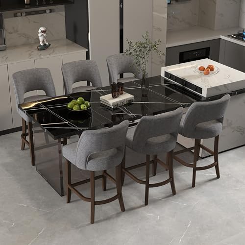 VKNOW Bar Stool Set of 6, 26" Fabric Counter Height Bar Stools, Fabric Grey - Image 3