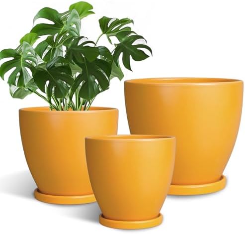 Ceramic Plant Pots - 10 Inch 8 Inch 6 Inch Planters, Orange by EPFamily