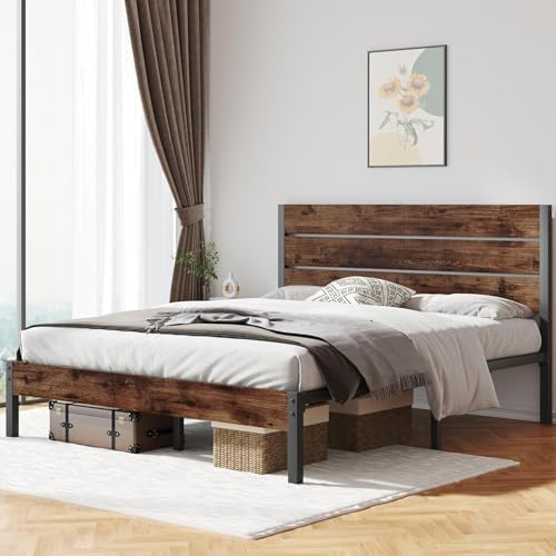 Fluest Queen Bed with Headboard and Footboard, with Under Bed Storage, All-Metal Support System, No Box Spring Needed, Easy Assembly,Retro Brown - Image 4