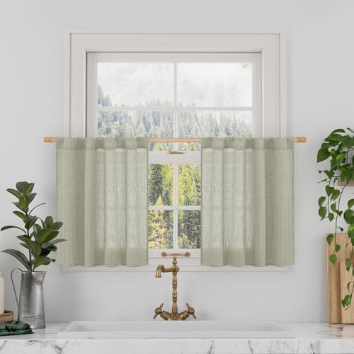LAMIT Sage Grey Linen Curtains 24 Inch Length for Cafe Small Window by LAMIT
