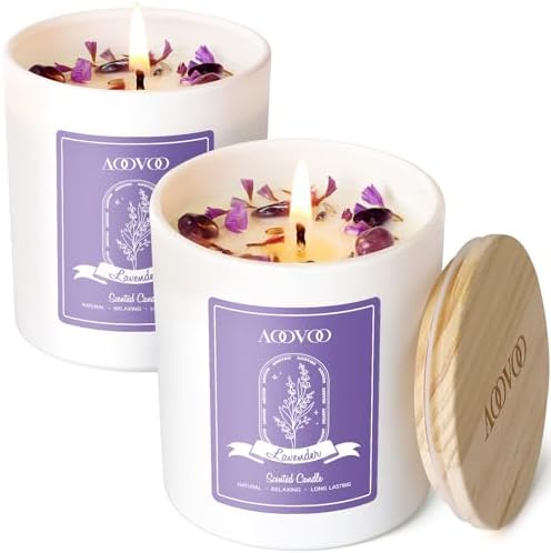AOOVOO Lavender Scented Candle Set 2 Pack - Aromatherapy Candle with Crystals Inside, 20oz Soy Candles for Home Scented, Birthday Gifts Mothers Day Candle for Women Mom by AOOVOO