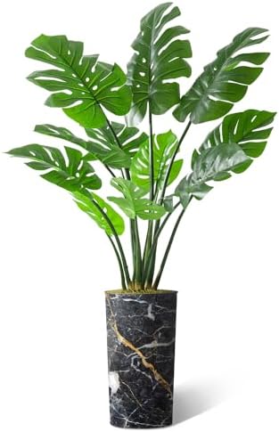 Artificial Tree in Modern Granite Effect Planter, Fake Monstera Silk Tree for Indoor and Outdoor Home Decoration - 65" Overall Tall (Plant Pot Plus Tree) by SIGNWIN