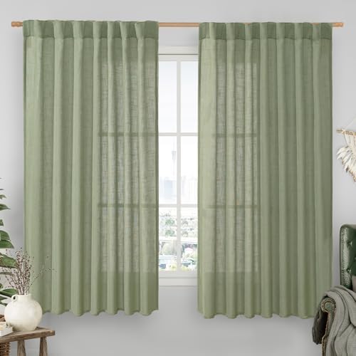 LAMIT Extra Wide Semi Sheer Linen Curtains for Living Room 63 Inch Length by LAMIT