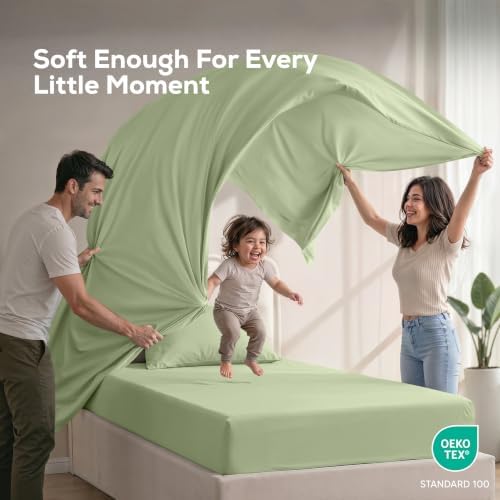 Twin Sheets Set, 3 Pieces 16" Deep Pocket Hotel Luxury Bed Sheets, Sage - Image 5