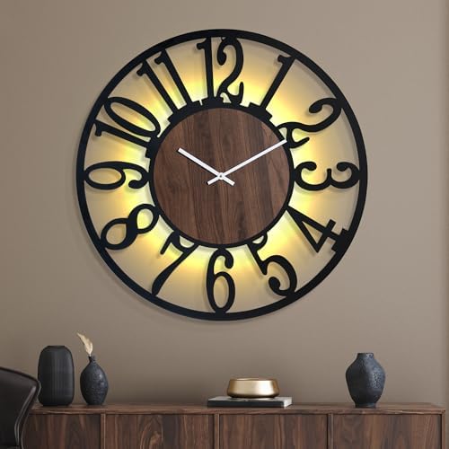 30 Inch Large Metal Wall Clock with Voice and Light Sensor Night Light, Glow in The Dark Non-Ticking Silent Battery Operated Decorative Oversized Wall Clock for Bedroom Living Room Decor by ArtfulClocksBeautifulMoments