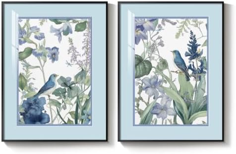 Framed Vintage Blue Floral Bird Botanical Wall Art for Living Room, 2 Piece - Image 7