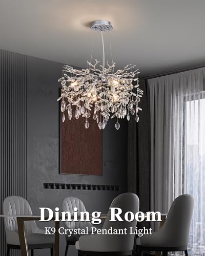 Modern Tree Branch Crystal Chandelier Luxury Silver Crystal Pendant Lighting 18" Contemporary 6-Light Chandeliers for Dining Room Kitchen Bedroom Living Room - Image 6