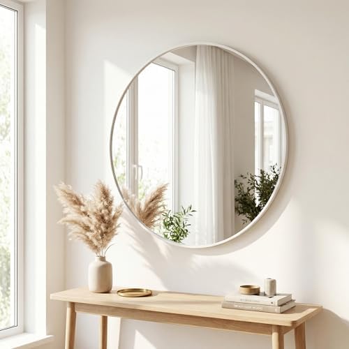 HARRITPURE 24 Inch Round Mirror White Circle Bathroom Mirror - Image 2