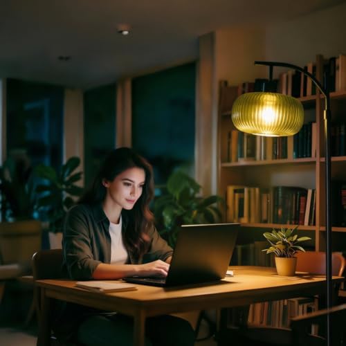 Dark Green Glass Floor Lamp for Living Room, Modern Standing Lamp for Bedroom, Dimmable Tall Lamp with Shade, Remote,12W LED Bulb Included - Image 2