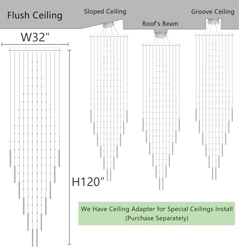 HAIXIANG W32 x H120 Glam Chandelier with LED Bulbs Crystal Raindrop High Ceiling Pendant Light for Entrance Large Villa Chandelier Foyer Lighting Fixtures Silver - Image 2