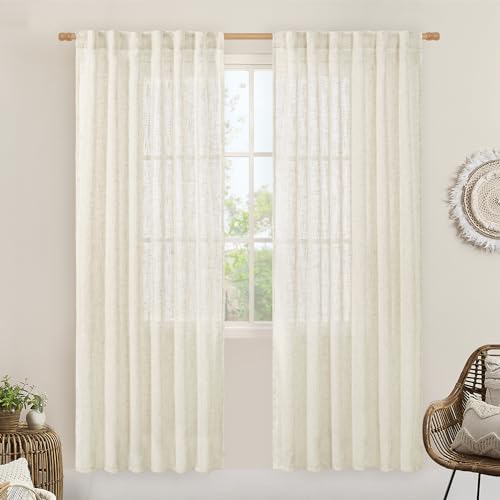 LAMIT Natural Linen Semi Sheer Curtains 80 Inch Length, Light Filtering by LAMIT