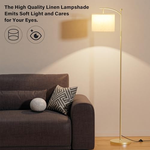 Ambimall 60" Floor Lamp with 3 Color Temperatures, Adjustable Beige Shade, Gold Pole - Tall Lamp for Living Room, Bedroom, Office, Classroom, Dorm - 9W Bulb Included - Image 6