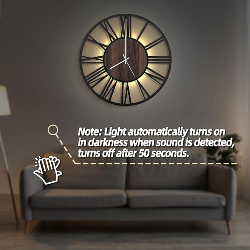 LEIKE Large Wall Clocks with Night Light Battery Operated,Silent Non Ticking,Rustic Modern Big Wood Clock for Living Room, Bedroom,Kitchen,Farmhouse,Office,Home Decor-20 Inch(Roman Numerals) - Image 5