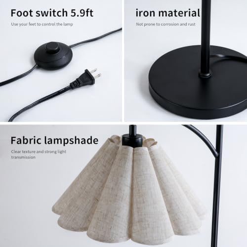 Floor Lamp with Pleated Linen Lampshade, Modern Flower Floor Lamp for Living Room Arc Standing Lamp, Gold Tall Lamp for Bedroom Office Dining Room, E26 Bulb Included - Image 4