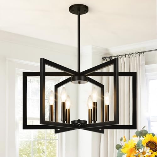 25"-61" Height Adjustable Modern Matte Black Chandelier for Dining Room, No Assembly Required Black Dining Room Light Fixture Over Table, Industrial Metal Pendant Lights Fixture for Kitchen Island by BringBrightnesstoYourLife