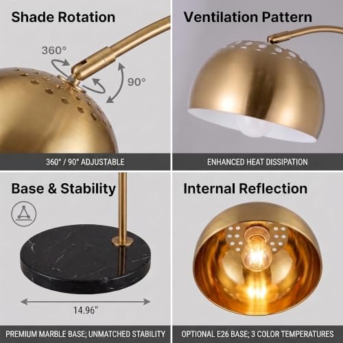 82IN Gold Arc Floor Lamp with Marble Base＆3 Color Temperatures - Image 6