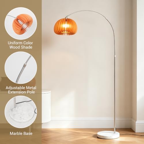 Modern Arc Floor Lamp Adjustable Wood Standing Lamp for Living Room - Image 4