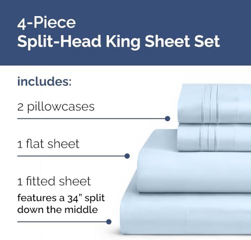 Flex Top Split Head King 4 Piece Sheet Set - Soft & Breathable - Sky Blue - Image 2