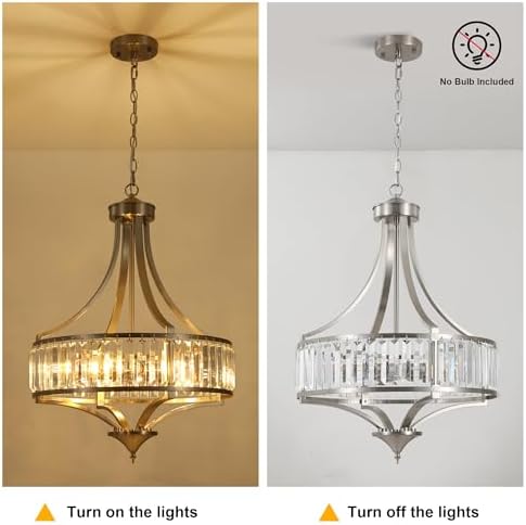 CNRATYE 20" Brushed Nickel Chandeliers for Dining Room, 5-Light Modern Crystal Chandelier for Entryway, Hanging Round Light Fixture for Kitchen Island Living Room Bedroom Office Bathroom Staircase - Image 5