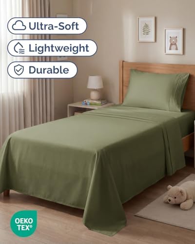 Twin Size 3 Piece Sheet Set - Breathable & Cooling Sheets - Sage Green - Image 2
