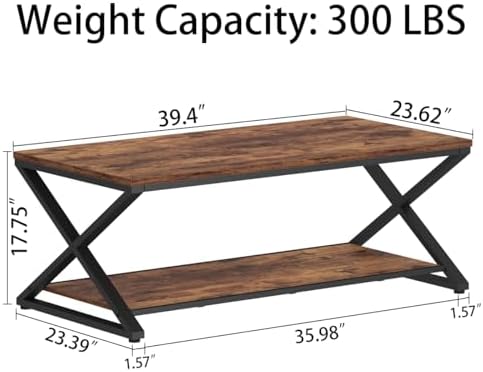 HSH 39" Rectangle Coffee Table with Storage for Living Room, Rustic Brown - Image 2