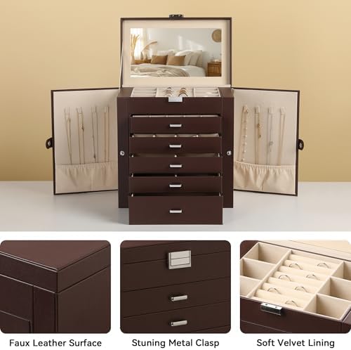 Frebeauty 6-Layer Jewelry Box for Women,Large Jewelry Organizer with Drawer - Image 4