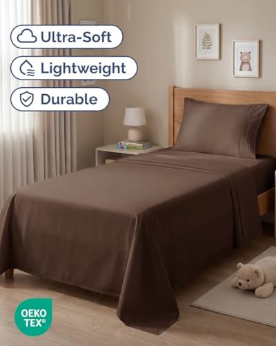 Twin Size 3 Piece Sheet Set - Comfy Breathable & Cooling Sheets - Brown - Image 2