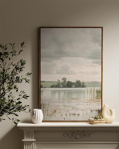 InSimSea Framed Canvas Prints Art Vintage Decor, Countryside Lakeside Landscape Paintings, Large Prints, Retro Hanging Wall Decorations for Bathroom Bedroom Living Room, 24"x36" - Image 4