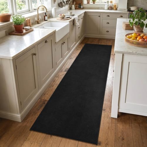2x6 Black Solid Runner Rug Washable Non-Slip for Kitchen Hallway Bathroom by Unknown