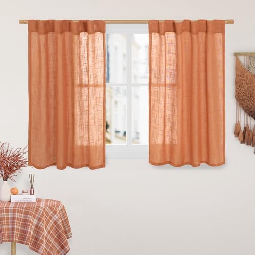 LAMIT Orange Linen Curtains 40 Inch Length, Light Filtering Panels by LAMIT