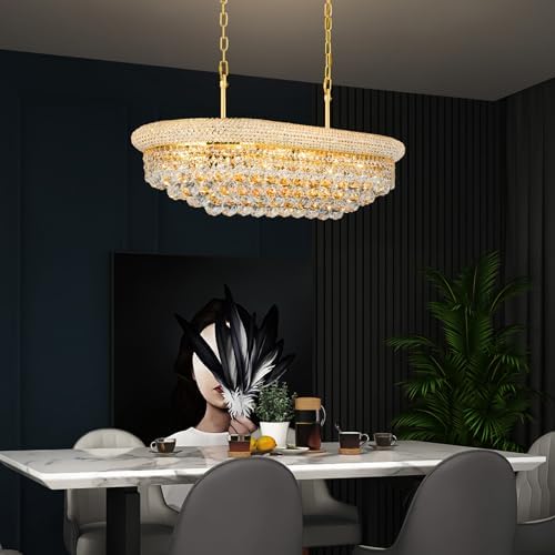 Gold Crystal Chandeliers for Dining Room，9-Lights L31 Inch - Image 2