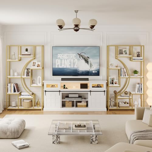 HolliWill Modern Book Shelf, White and Gold Bookshelf, 70.8 Inch Tall Etagere Bookcase, Set of 2 Geometric Display Shelves for Living Room, Bookcases/Bookshelf with Metal Frame for Home Office - Image 4
