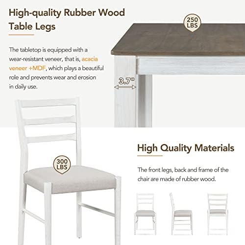 Farmhouse 7-Piece Kitchen Dining Table Set, Solid Wood Rectangle Extendable Table with 12” Leaf and 2 Drawers, 6 Dining Chairs with Soft Cushion, Dining Table Set for 6 Persons (Brown+White FR) - Image 5