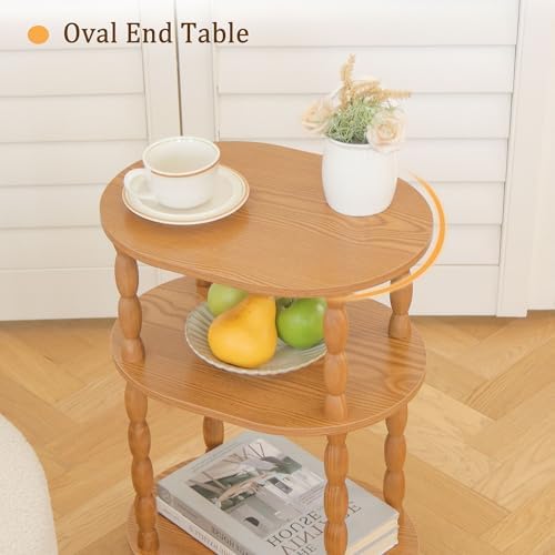 MaxSmeo End Table, Small Side Table for Small Spaces, Modern Oval Night Stand Accent Table for Living Room, Bedroom, Brown - Image 6