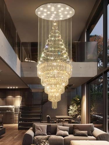Flashing God D40''X H120'' Modern LED Crystal Chandelier for High Ceiling Dimmable Large Crystal Raindrop Chandeliers Chandeliers for Entryway Staircaes Foyer Hallway Tall Living Room - Image 3