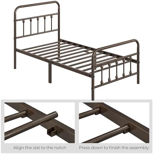 Yaheetech Twin Metal Platform Bed Frame, Victorian Headboard & Footboard - Image 6
