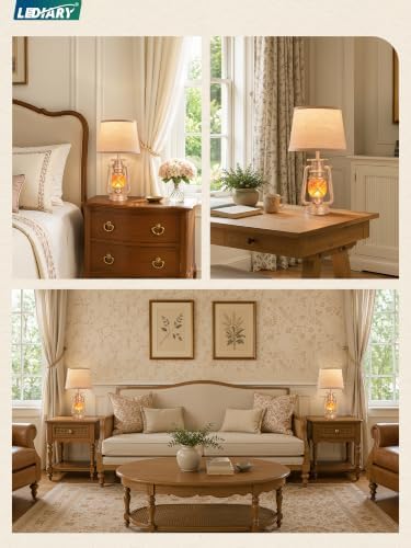 LEDIARY 18.72" Champaign Gold LED Lantern Flickering Flame Table Lamps for Bedrooms Set of 2, Small Farmhouse Rustic End Table Lamps, Halloween Decorative Lantern Bedside Lamps for Living Room - Image 4