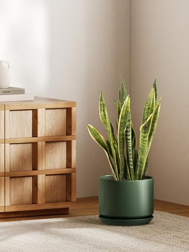 LE TAUCI 10 inch Plant Pot, Ceramic Pots for Plants, Forest Green - Image 2