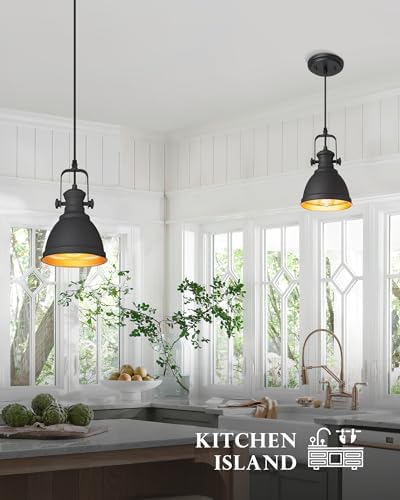 Black Industrial Pendant Lights Kitchen Island, 6.5" Metal Shade - Image 4