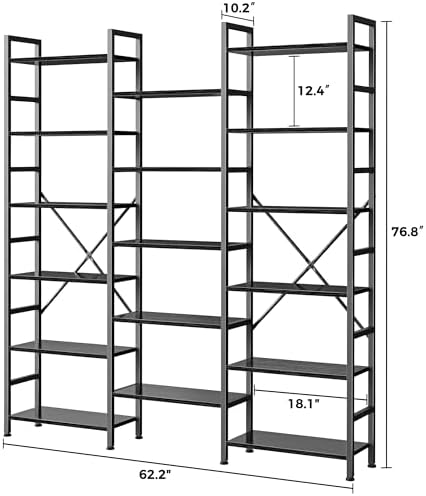 SUPERJARE Triple Bookshelf, Bookcase with 17 Open Display Shelves, Wide Book Shelf Book Case for Home & Office, 6 Tier, Black, ABC003B - Image 3