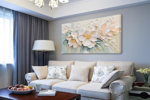 Anolyfi Large White Floral Canvas Wall Art for Living room Bedroom 58"x29" - Image 7