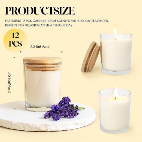 12 PCS 6oz Lavender Scented Candles Set, Pure Soy Wax Aromatherapy Candles | Relaxing Home Fragrance, Bulk Gift Box for Wedding, Party Favors, Spa & Decor. - Image 3