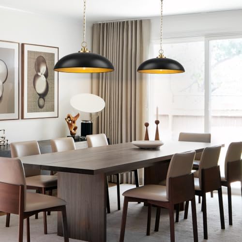 Lingkai 19.8" Modern Pendant Lights Kitchen Island, Black and Gold Dome Pendant Lighting Fixture, Farmhouse Hanging Ceiling Light for Dining Room Living Room Over Table Hallway - Image 6