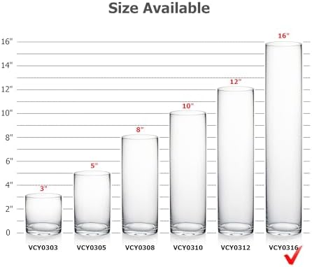 WGVI Quality Thick Weighted Tall Clear Cylinder Glass Vase, 3" W x 16" H, Flower Arrangement Candle Holder Floral Container Wedding Centerpieces Home Decor Bulk Wholesale, 6 Pieces - Image 3
