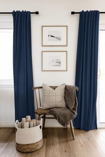 Faux Linen Total Blackout Curtains for Bedroom 84 Inch Long Midnight Blue - Image 6