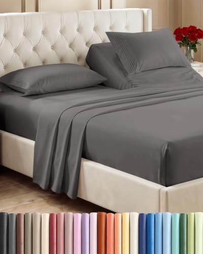 Flex Top Split Head King 4 Piece Sheet Set - Soft & Breathable - Dark Grey by CGKUnlimited
