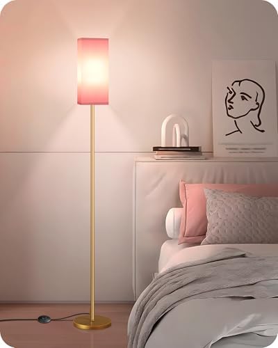 Floor Lamp, Pole with Foot Switch, Modern Standing Lamp Lampshade, Minimalist Freestanding Lamp (Bulb Not Included), for Living Room, Bedroom Office ETL Listed, Gold and Pink DP07LD05 - Image 2