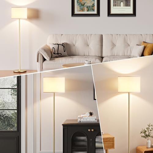 Ambimall 60'' Modern Floor Lamp with Shade, Tall Lamps for Living Room, Bedroom, Office, Dining Room, White Shade with Gold Pole(Without Bulb) - Image 6