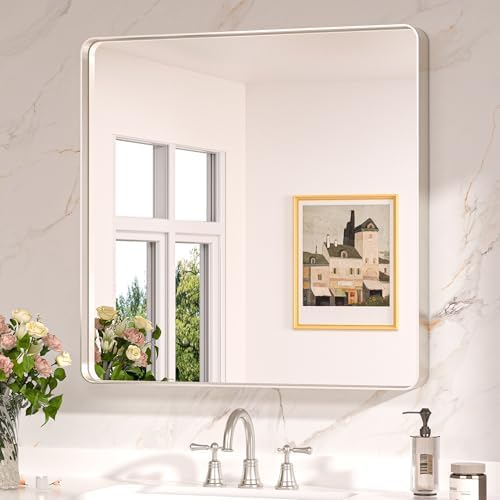 Keonjinn 30 x 30 Inch Brushed Nickel Bathroom Mirrors for Over Sink by Keonjinn
