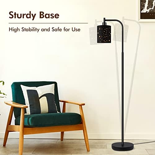 Gothic Industrial Floor Lamp with Starry Laser Cut Shade, 67" Black Metal Standing Lamp with 6W LED Bulb,Foot Switch, Perfect Halloween Spooky Home Decor,Tall Floor Lamp for Bedroom, Living Room,Black - Image 6